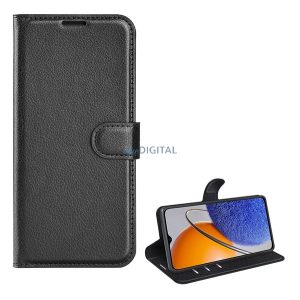 Carcasa in picioare, efect piele (FLIP, deschidere laterala, functie suport desktop, premium) NEGRU Huawei Nova Y61