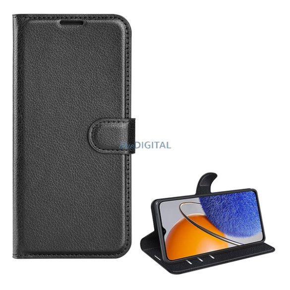 Carcasa in picioare, efect piele (FLIP, deschidere laterala, functie suport desktop, premium) NEGRU Huawei Nova Y61