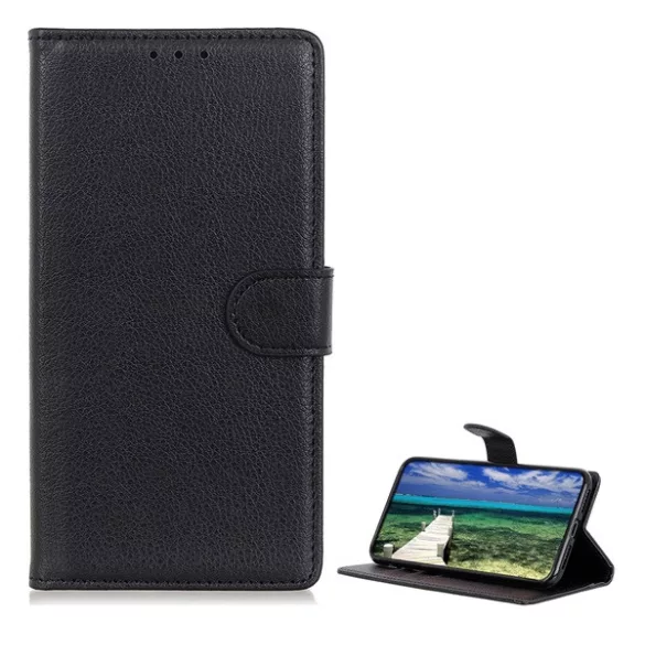 HUSĂ! - Husă stativă cu efect de piele (FLIP, deschidere laterală, desktop, premium) negru Samsung Galaxy A14 4G (SM-A145), Samsung Galaxy A14 5G (SM-A146)