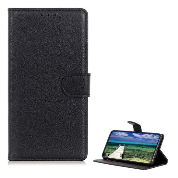 Carcasa in picioare, efect piele (FLIP, deschidere laterala, functie suport desktop, premium) NEGRU OnePlus 10T 5G