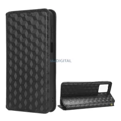   HUSĂ! - Carcasa in picioare, efect piele (FLIP, deschidere laterala, functie suport desktop, model complet romb 3D, premium) NEGRU Motorola Moto G13, Motorola Moto G23