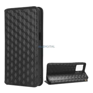 HUSĂ! - Carcasa in picioare, efect piele (FLIP, deschidere laterala, functie suport desktop, model complet romb 3D, premium) NEGRU Motorola Moto G13, Motorola Moto G23