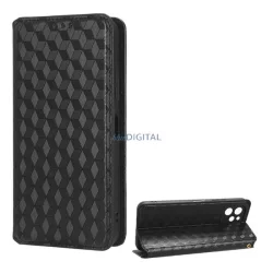   HUSĂ! - Carcasa in picioare, efect piele (FLIP, deschidere laterala, functie suport pentru masa, model complet romb 3D, premium) NEGRU Huawei Nova Y61