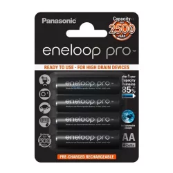   Baterie PANASONIC ENELOOP PRO (AA, BK-3HCDE, 1.2V, 2500mAh Ni-MH, reîncărcabilă) 4 buc/pachet