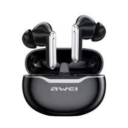   Căști bluetooth AWEI T50 STEREO (v5.3, TWS, microfon, filtru de zgomot + carcasă de încărcare) NEGRU/ALB