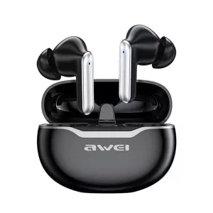 Căști bluetooth AWEI T50 STEREO (v5.3, TWS, microfon, filtru de zgomot + carcasă de încărcare) NEGRU/ALB