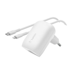 Încărcător BELKIN BOOST CHARGE Priză tip C (30W, încărcător rapid PD + cablu fulger) ALB