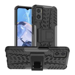   HUSĂ! - Protecție din plastic pentru telefon Defender (rezistență medie la impact, interior din silicon, anti-alunecare, model anvelope auto) negru Motorola Moto E22 (XT2239), Motorola Moto E22i