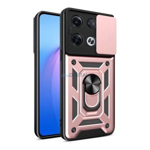 HUSĂ! - Protector de telefon din plastic Defender (rezistenta la impact mediu, interior din silicon, inel suport telefon, protectie camera) ROZ Oppo Reno 8 Pro