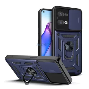 HUSĂ! - Protector de telefon din plastic Defender (rezistenta la impact mediu, interior din silicon, inel suport telefon, protectie camera) ALBASTRU INCHIS Oppo Reno 8