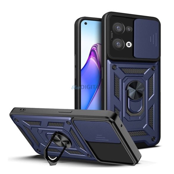 HUSĂ! - Protector de telefon din plastic Defender (rezistenta la impact mediu, interior din silicon, inel suport telefon, protectie camera) ALBASTRU INCHIS Oppo Reno 8