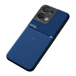   HUSĂ! - Protecție din plastic pentru telefon (cadru din silicon, rezistență medie la impact, placă metalică încorporată, spate cu efect piele, model în dungi) ALBASTRU ÎNCHIS Oppo Reno 8 Pro
