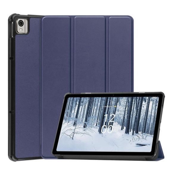 Carcasă în picioare, efect piele (FLIP activ, deschidere laterală, TRIFOLD, suport de birou) ALBASTRU ÎNCHIS Nokia T21 LTE