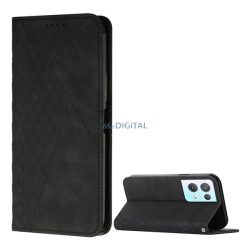   HUSĂ! - Carcasa in picioare, efect piele (FLIP, deschidere laterala, functie suport desktop, model 3D romb, premium) NEGRU Oppo Reno 8 Pro