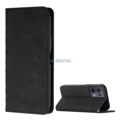   HUSĂ! - Carcasa in picioare, efect piele (FLIP, deschidere laterala, functie de suport desktop, model 3D romb, premium) NEGRU Oppo Reno 8