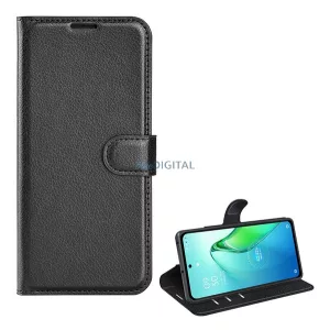 HUSĂ! - Carcasa in picioare, efect piele (FLIP, deschidere laterala, functie suport desktop, premium) NEGRU Oppo Reno 8 Pro