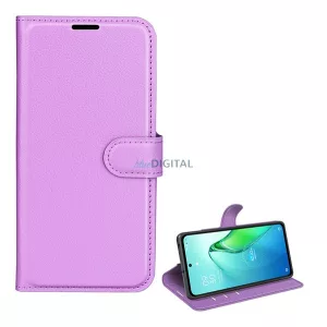 HUSĂ! - Carcasa in picioare, efect piele (FLIP, deschidere laterala, functie suport desktop, premium) PURPLE Oppo Reno 8 Pro