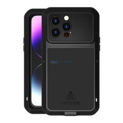   HUSĂ! - LOVE MEI Protector puternic pentru telefon protector (cadru metalic, rezistent la socuri extrem, rezistent la cadere, rezistent la praf + Gorilla Glass) NEGRU Apple iPhone 14 Pro Max