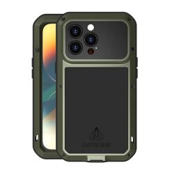   HUSĂ! - LOVE MEI Protector puternic pentru telefon protector (cadru metalic, rezistent la socuri extrem, rezistent la cadere, rezistent la praf + sticla Gorilla Glass) VERDE ÎNCHIS Apple iPhone 14 Pro