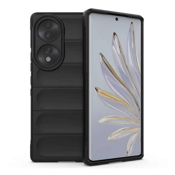 Husă silicon pentru telefon (rezistent la impact mediu, protecție cameră, model 3D) negru Honor 70