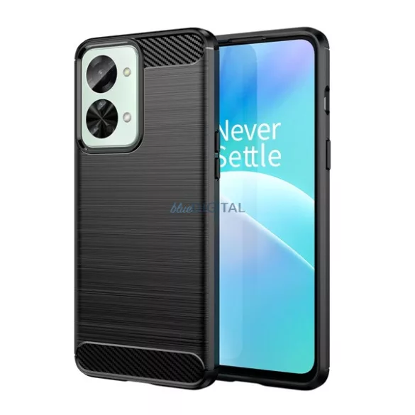 HUSĂ! - Protector de telefon din silicon (rezistență medie la impact, colț cu pernă de aer, periat, model carbon) NEGRU OnePlus Nord 2T
