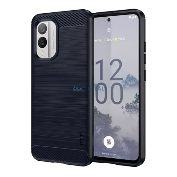 HUSĂ! - Protectie de telefon din silicon MOFI (rezistenta la impact mediu, colt cu perna de aer, periat, model carbon) ALBASTRU INCHIS Nokia X30