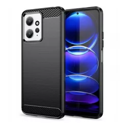   HUSĂ! - Husă silicon pentru telefon (rezistent la impact mediu, călcâi pernă de aer, model de carbon periat) negru Xiaomi Redmi Note 12 4G