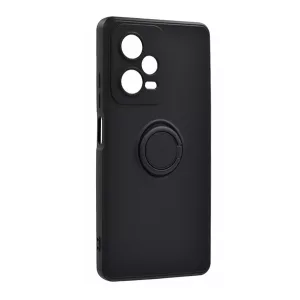HUSĂ! - Protector de telefon din silicon (inel suport telefon, interior din microfibra de pluș, placă metalică încorporată, protecție pentru cameră) NEGRU Xiaomi Redmi Note 12 Pro Plus