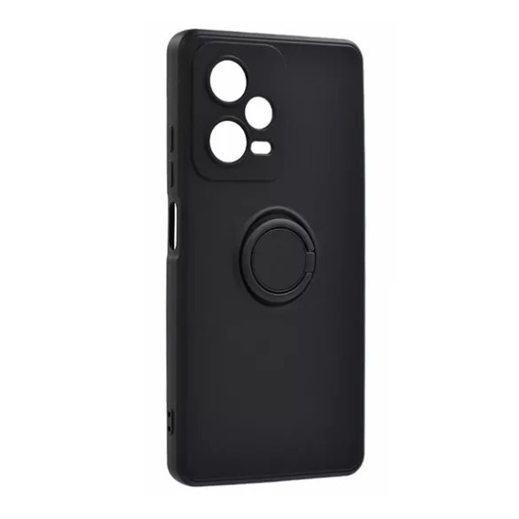 HUSĂ! - Protector de telefon din silicon (inel suport telefon, interior din microfibra de pluș, placă metalică încorporată, protecție pentru cameră) NEGRU Xiaomi Redmi Note 12 Pro Plus