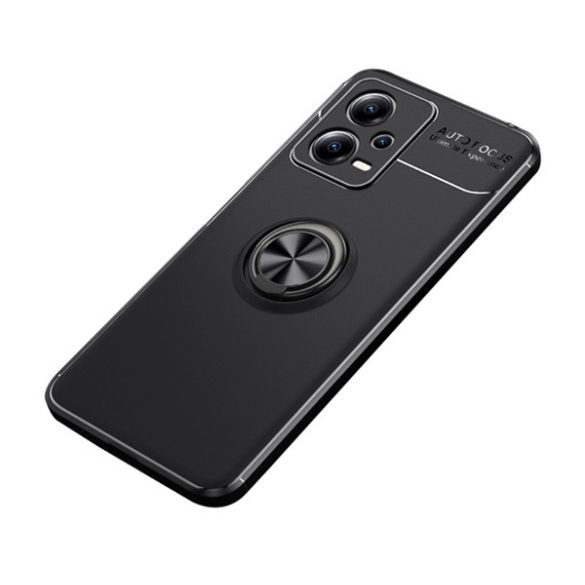 Protector de telefon din silicon (functie suport de masa, inel suport telefon, rotativ 360°, placa metalica incorporata) NEGRU Xiaomi Redmi Note 12 5G, Xiaomi Poco X5 5G