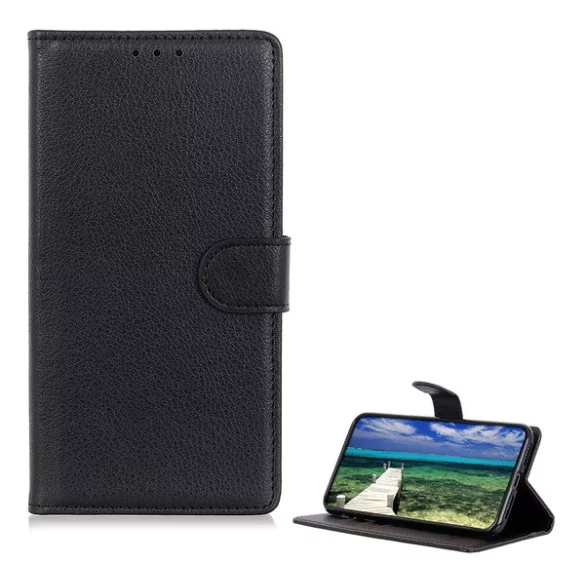 HUSĂ! - Carcasa in picioare, efect piele (FLIP, deschidere laterala, functie suport birou, premium) NEGRU Xiaomi Redmi Note 12 Pro Plus