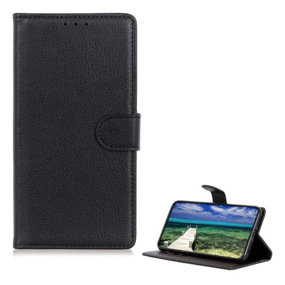 Husă stativă cu efect de piele (FLIP, deschidere laterală, suport desktop, premium) negru Nokia G22