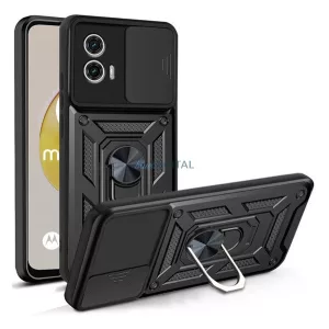 HUSĂ! - Protector de telefon din plastic Defender (rezistenta la impact mediu, interior din silicon, inel suport telefon, protectie camera) NEGRU Motorola Moto G73