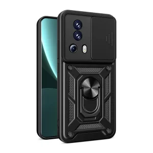 HUSĂ! - Protector de telefon din plastic Defender (rezistenta la impact mediu, interior din silicon, inel suport telefon, protectie camera) NEGRU Xiaomi 13 Lite