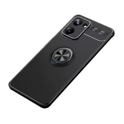   HUSĂ! - Protector de telefon din silicon (funcție de suport pentru masă, inel pentru suport pentru telefon, rotativ la 360°, placă metalică încorporată) NEGRU Realme 10