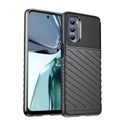   HUSĂ! - Protector de telefon din silicon (rezistent mediu la impact, cu dungi, model convex) NEGRU Motorola Moto G62 5G (XT2223)