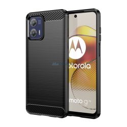   HUSĂ! - Protectie de telefon din silicon (rezistenta medie la impact, colt cu perna de aer, periat, model carbon) NEGRU Motorola Moto G73