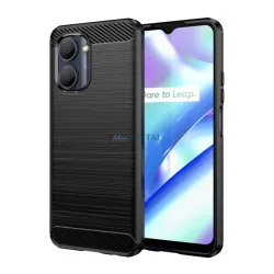   HUSĂ! - Protector de telefon din silicon (rezistență medie la impact, colț cu pernă de aer, periat, model carbon) NEGRU Realme C33
