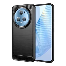   HUSĂ! - Husă silicon pentru telefon (impact mediu rezistent, bubble heel, periat model de carbon) negru Honor Magic5 Pro 5G