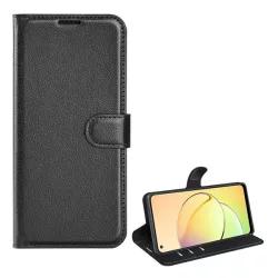   HUSĂ! - Carcasa in picioare, efect piele (FLIP, deschidere laterala, functie suport de masa, premium) NEGRU Realme 10