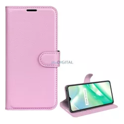   HUSĂ! - Carcasa in picioare, efect piele (FLIP, deschidere laterala, functie suport birou, premium) ROZ Realme C33