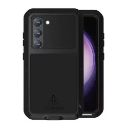   HUSĂ! - LOVE MEI Protector puternic pentru telefon protector (cadru metalic, rezistent la socuri extrem, rezistent la cadere, rezistent la praf + sticla Gorilla Glass) NEGRU Samsung Galaxy S23 (SM-S911)