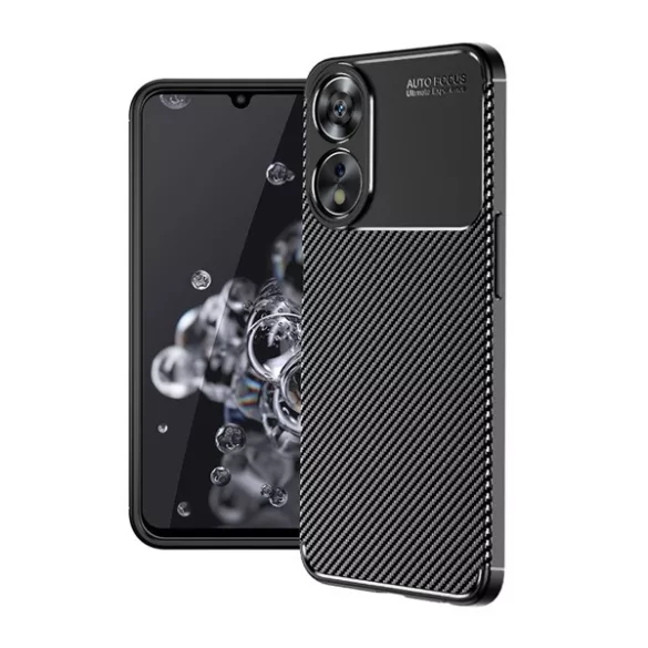 HUSĂ! - Husă silicon pentru telefon (rezistent la impact mediu, bubble heel, model de carbon) negru Oppo A78 5G