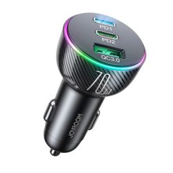   Încărcător auto JOYROOM USB+2 prize de tip C (70W, încărcător rapid PD 3.0) NEGRU