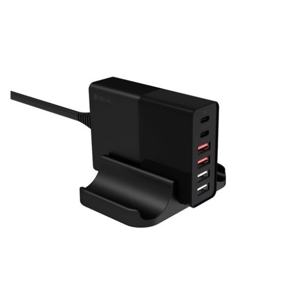 Statie de incarcare de la retea DEVIA 4 prize USB+Type-C (75W, incarcator rapid PD 3.0) NEGRU