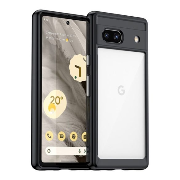 HUSĂ! - Protecție din plastic pentru telefon (cadru din silicon, rezistent la impact mediu, spate transparent) negru Google Pixel 7a