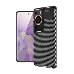   HUSĂ! - Husă silicon pentru telefon (rezistent la impact mediu, bubble heel, model de carbon) negru Huawei P60 Pro