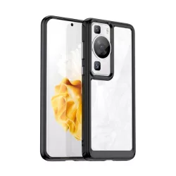   HUSĂ! - Protectie telefon din plastic (cadru silicon, rezistenta medie la impact, spate transparent) NEGRU Huawei P60 Pro