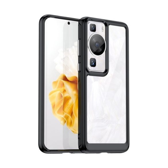 Protectie telefon din plastic (cadru silicon, rezistenta medie la impact, spate transparent) NEGRU Huawei P60 Pro