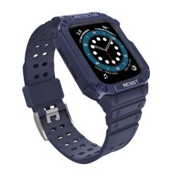   Curea de schimb (dimensiune personalizată, silicon, rezistență la șocuri + cadru din silicon) ALBASTRU ÎNCHIS Apple Watch Series 7 45mm, Apple Watch Series 8 45mm, Apple Watch Series 4 44mm, Apple Watch Series 5 44mm, Apple Watch Series 6 44mm, Appl